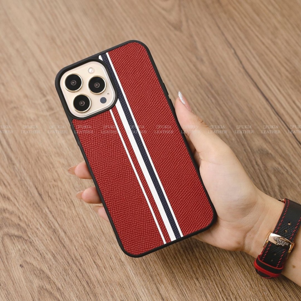 Ốp da thủ công viền đen Epsom TB dành cho IPhone 14/14Plus/14Pro/14Promax/13/13Pro/13Promax/12/12Pro/12Promax ODTC112