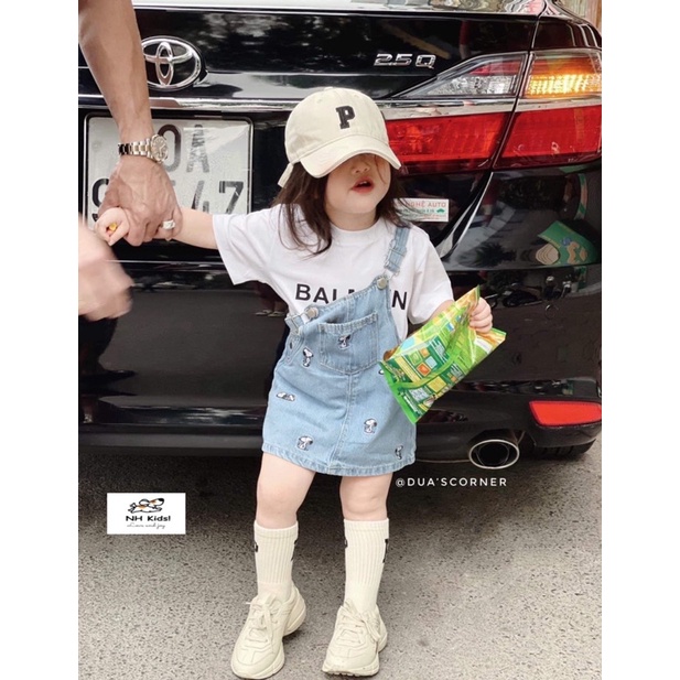 Set yếm jean kèm áo phông cho bé gái 9-20kg