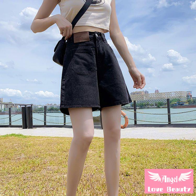 Quần Short Denim Màu Đen Dáng Rộng Phong Cách Hàn Quốc Thời Trang 2022 Cho Nữ