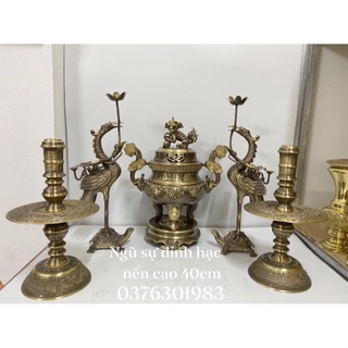 Bộ đỉnh hoa sòi cao 42 cm bằng đồng vàng nguyên chất.