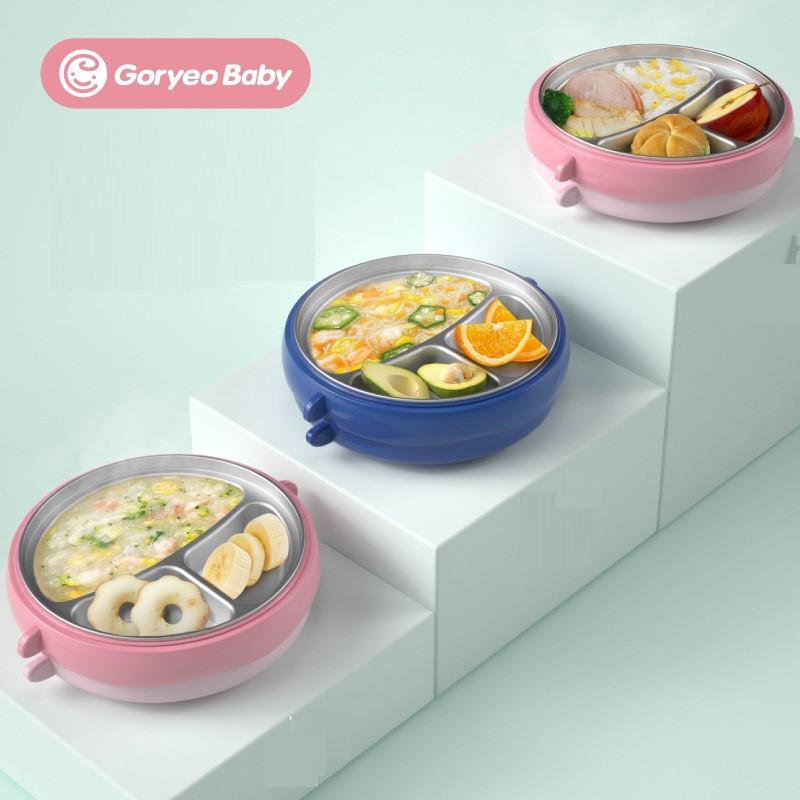 Bát Ăn Dặm 3 Ngăn Goryeo Baby Giữ Nhiệt, Có Nắp, Inox 316 Thép Không Gỉ, Có Đế Chống Trượt - Timikid