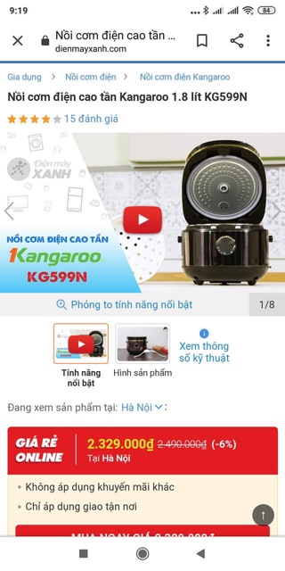 Nồi cơm điện cao tần Kangaroo KG599N