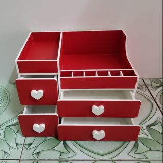 Kệ đựng mĩ phẩm 4 hộc, kệ mĩ phẩm màu đỏ sần, khay son 8 ô, khay mĩ phẩm đỏ núm tim