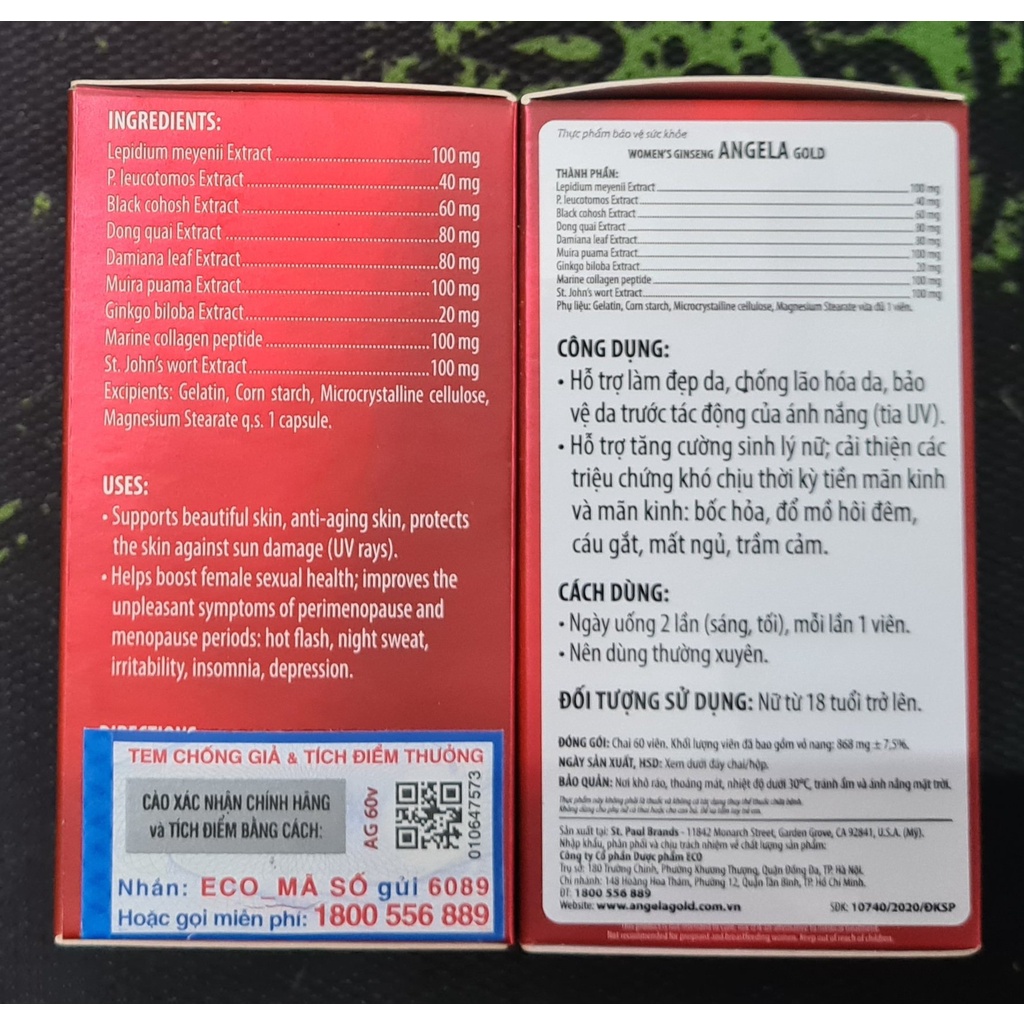 Sâm Angela Gold (Lọ 60 viên) - Women' Ginseng