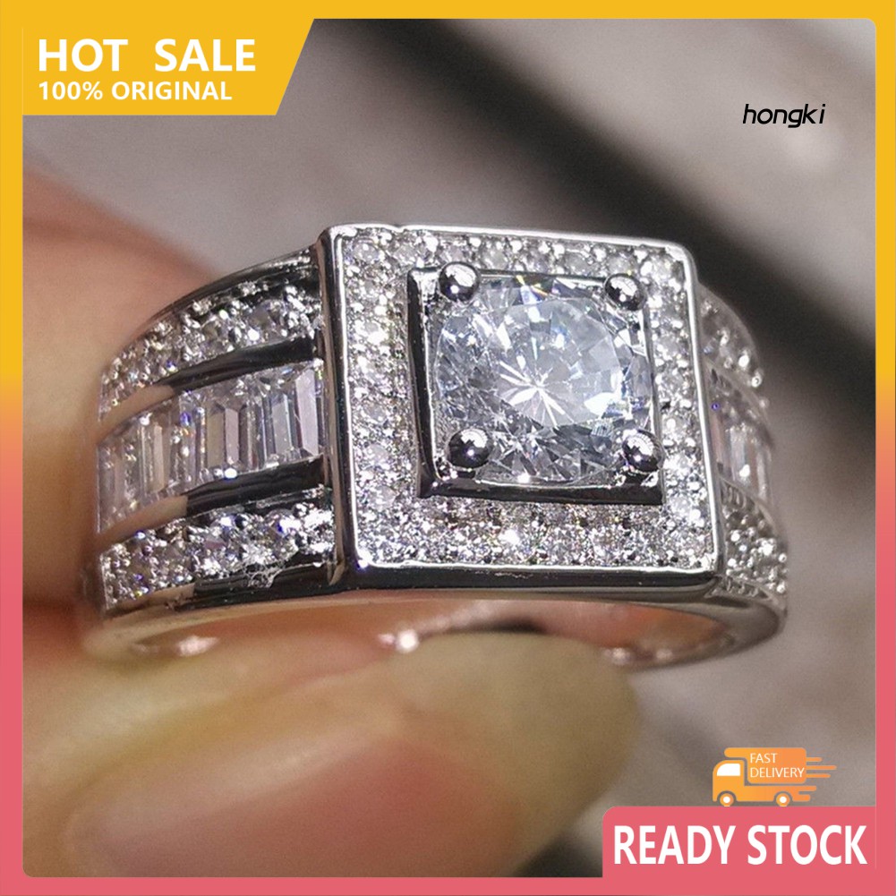 Nhẫn hợp kim trang trí đá lấp lánh sang trọng cho nam