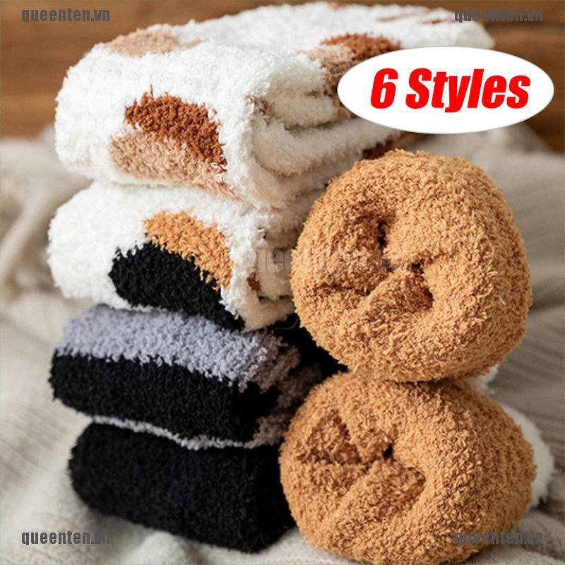 Vớ Lông Cừu San Hô Hình Dấu Chân Mèo Dễ Thương Giữ Ấm Mùa Đông Cho Nữ