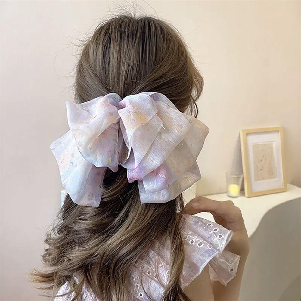 Kẹp Tóc Nơ Vải Chiffon Dễ Thương Phong Cách Vintage