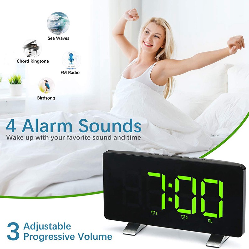 Alarm Clocks for Bedrooms with Radio, USB Port for Charging, 12/24H