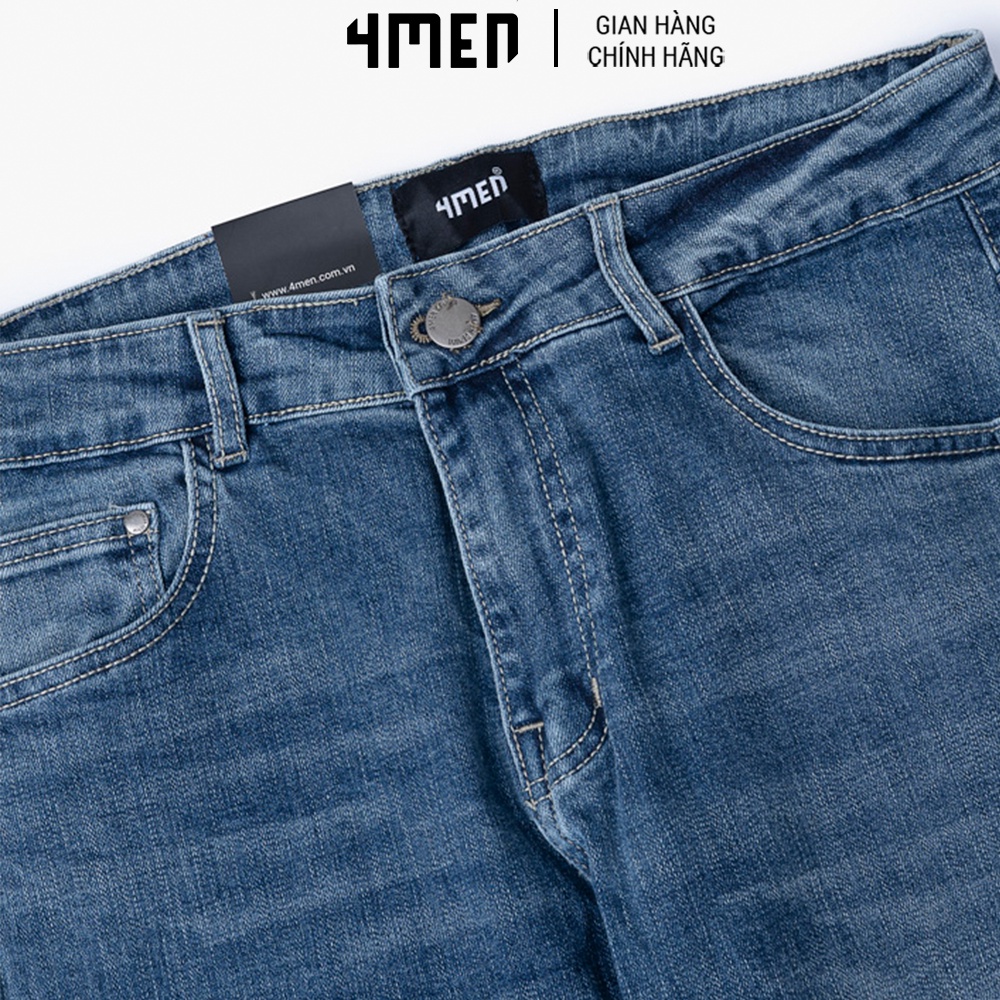 Quần jeans nam xanh trơn 4MEN QJ050 vải mềm, co giãn, năng động trẻ trung
