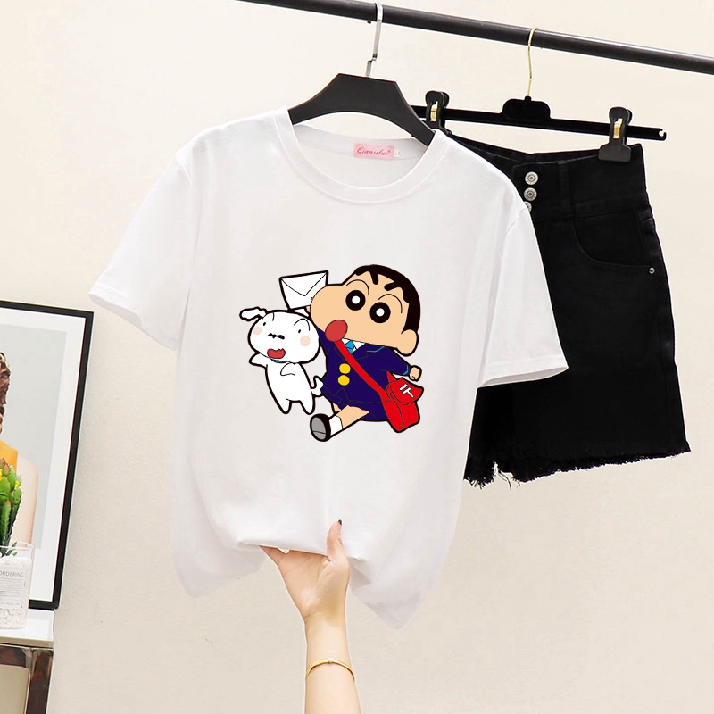 Áo Thun Tay Ngắn In Hình Shin Cậu Bé Bút Chì Thời Trang Dễ Thương