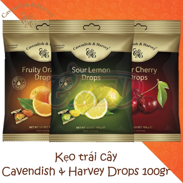 (5 vị) Kẹo trái cây Cavendish & Harvey Drops gói 100gr