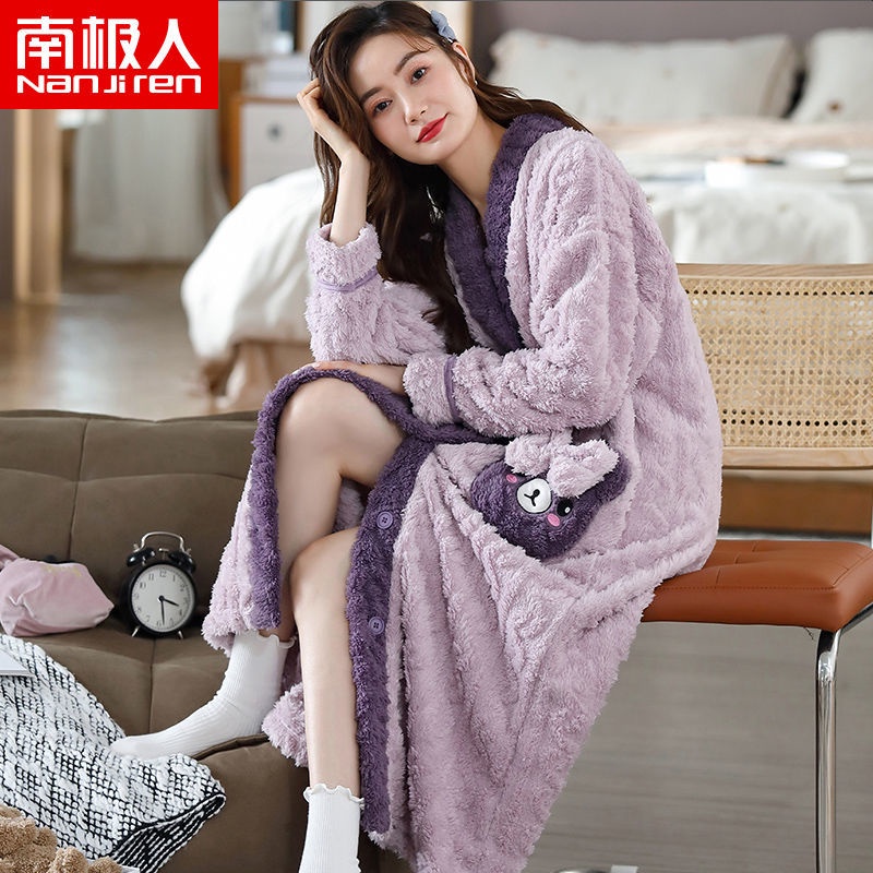 Áo Choàng Ngủ Chất Nỉ Ấm Áp Thời Trang Thu Đông Cho Nữ