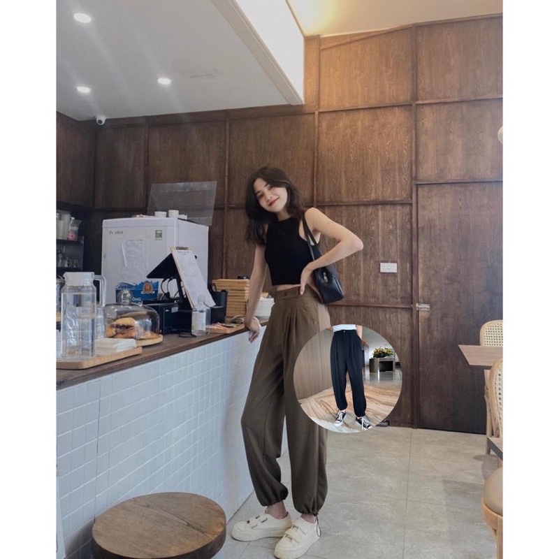 Quần Culottes Dáng Suông Ống Rộng Mặc 2 Kiểu Có Dây Bo Ống Điều Chỉnh Phong Cách Hàn Quốc Aimee Closet