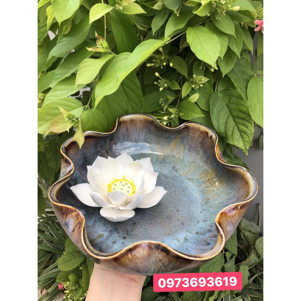 Bát sen thả hoa- Minh Đường Tụ Thủy hoa men nâu mới