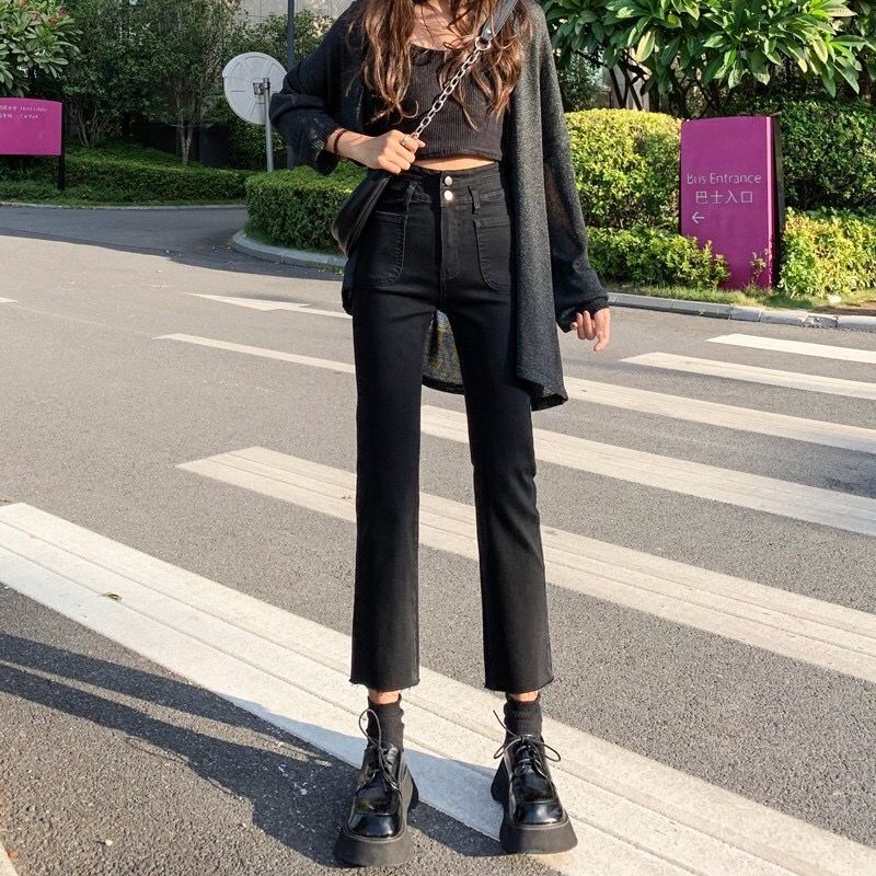 Quần jean ống suông rộng lưng cao thời trang xuân hè