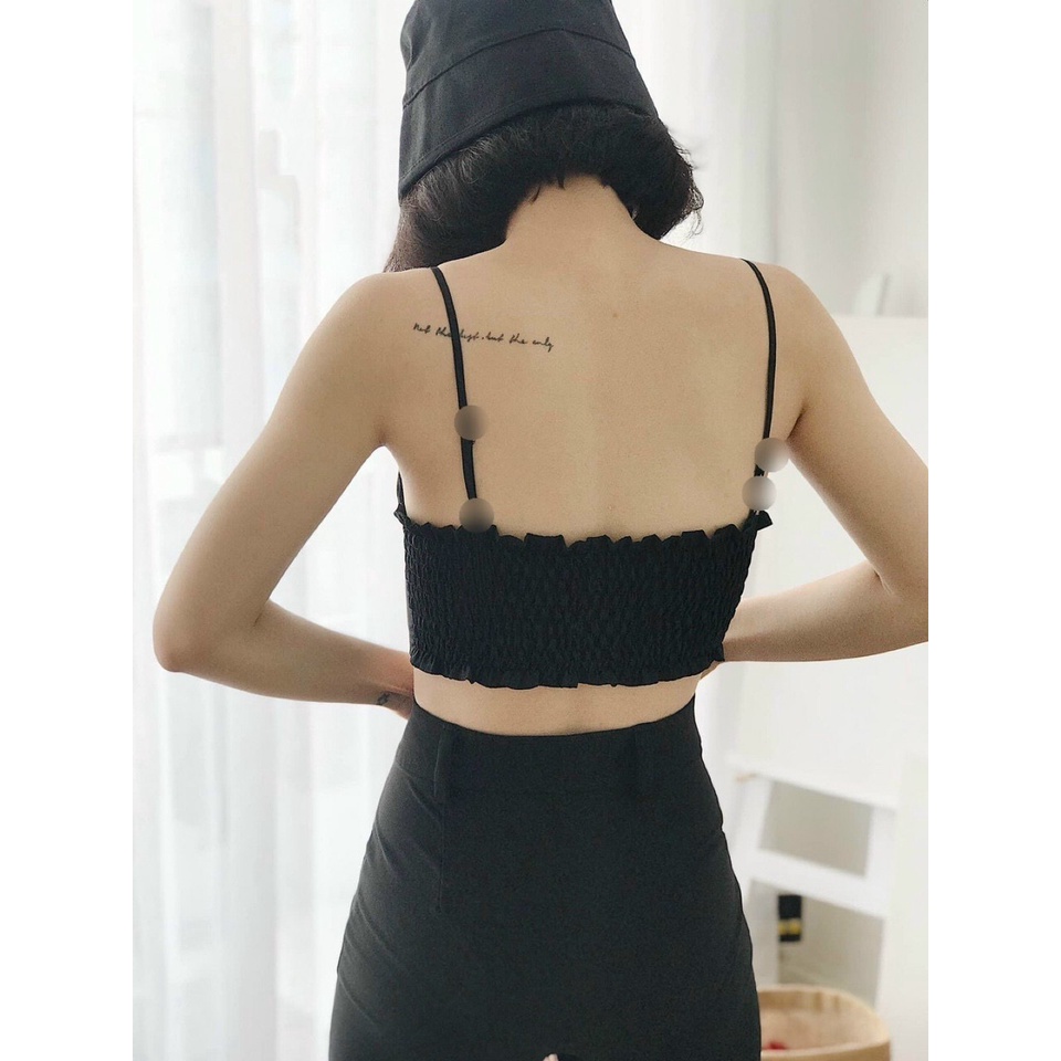 Áo Hai Dây Nữ Có Sẵn Mút Lưng Nhún Chỉ