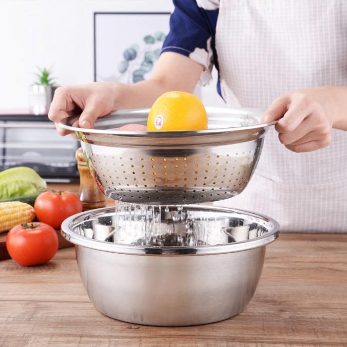 Bộ 3 Rổ Inox Kèm Nạo Rau Củ Đa Năng Tiện Lợi