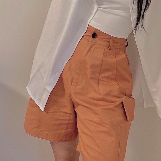 Quần Short Kaki Nữ Túi Hộp JEM CLOSET Quần Đùi Nữ Ống Rộng HANI Chất Vải Dày Dặn Màu Mặc Lên Sáng Da Rất Dễ Phối Đồ 2428