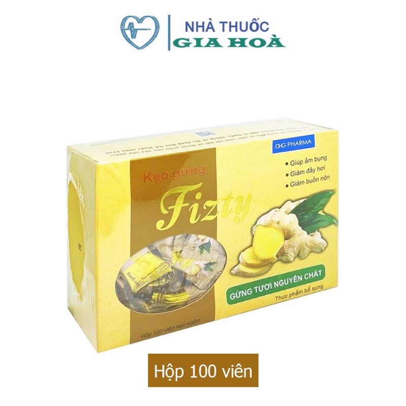 Kẹo gừng Fizty (Dược Hậu Giang - DHG Pharma) giúp tiêu hóa, ăn không tiêu, đầy hơi, chướng / trướng bụng - Hộp 100 viên