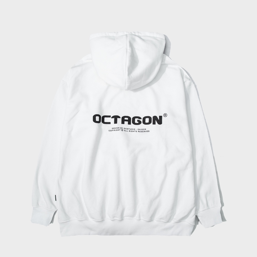 Áo Hoodie Nỉ Bông OCTAGON Basic SS01 Màu Trắng Form Rộng Phong Cách Năng Động