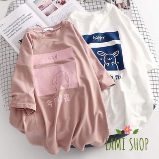 Áo phông Nữ Tay Lỡ Form Rộng Cảm Xúc Sad Happy siêu xinh