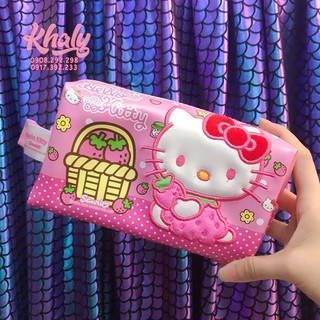 Hộp bút, bóp viết da 1 ngăn hình Hello Kitty giỏ dâu màu hồng cho học sinh bé gái (Thái Lan) - 1806KT09301100