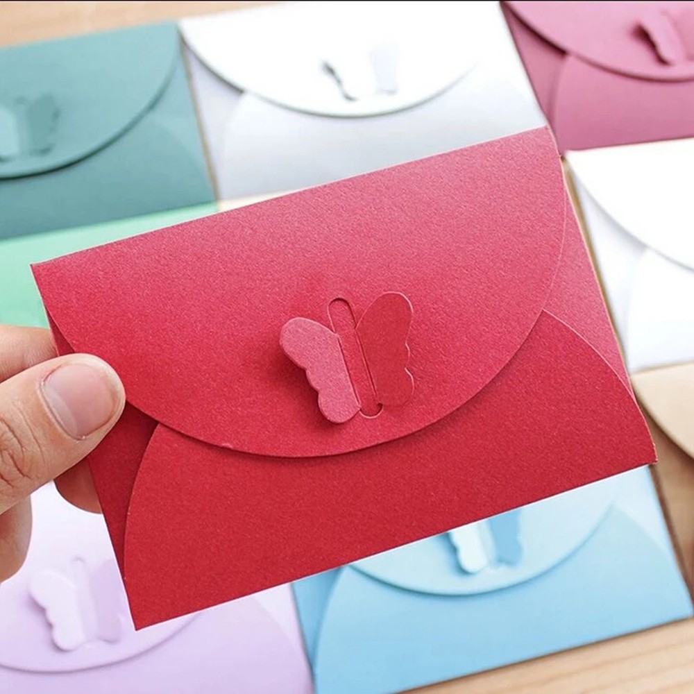 LANFY Office Supplies Paper Envelopes Colored Colorful Envelopes Butterfly Buckle Gift Envelope Kraft Paper School Supplies Stationery Message Card Retro Buckle Invitation Envelopes