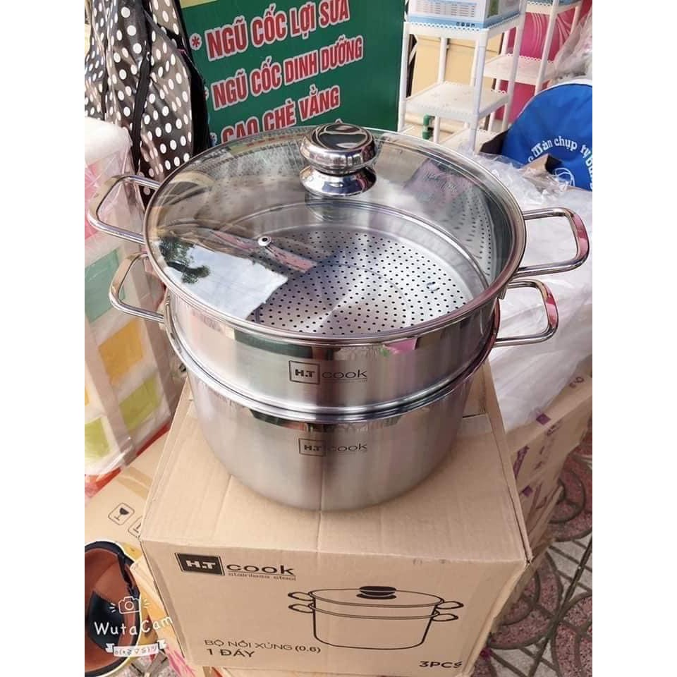 BỘ NỒI XỬNG HẤP INOX CAO CẤP HT COOK 28CM 2 TẦNG VUNG KÍNH CƯỜNG LỰC