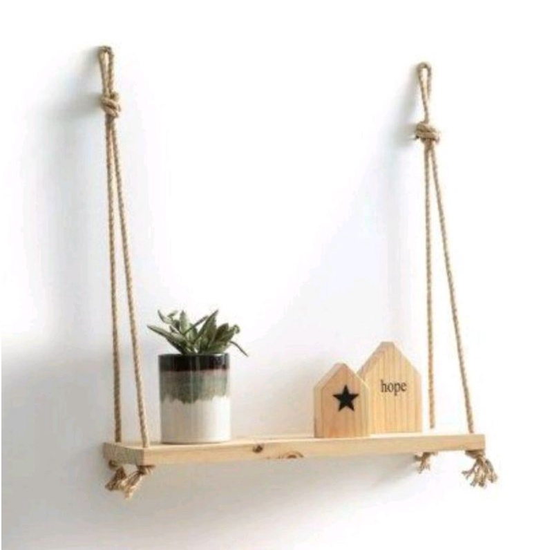 KỆ GỖ TREO TƯỜNG TRANG TRÍ PHONG CÁCH HÀN QUỐC 1 tầng, KÈM DÂY THỪNG, kích thước 10x30 cm