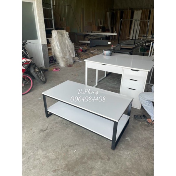 bàn trà sofa mặt gỗ mdf phủ melamine trắng