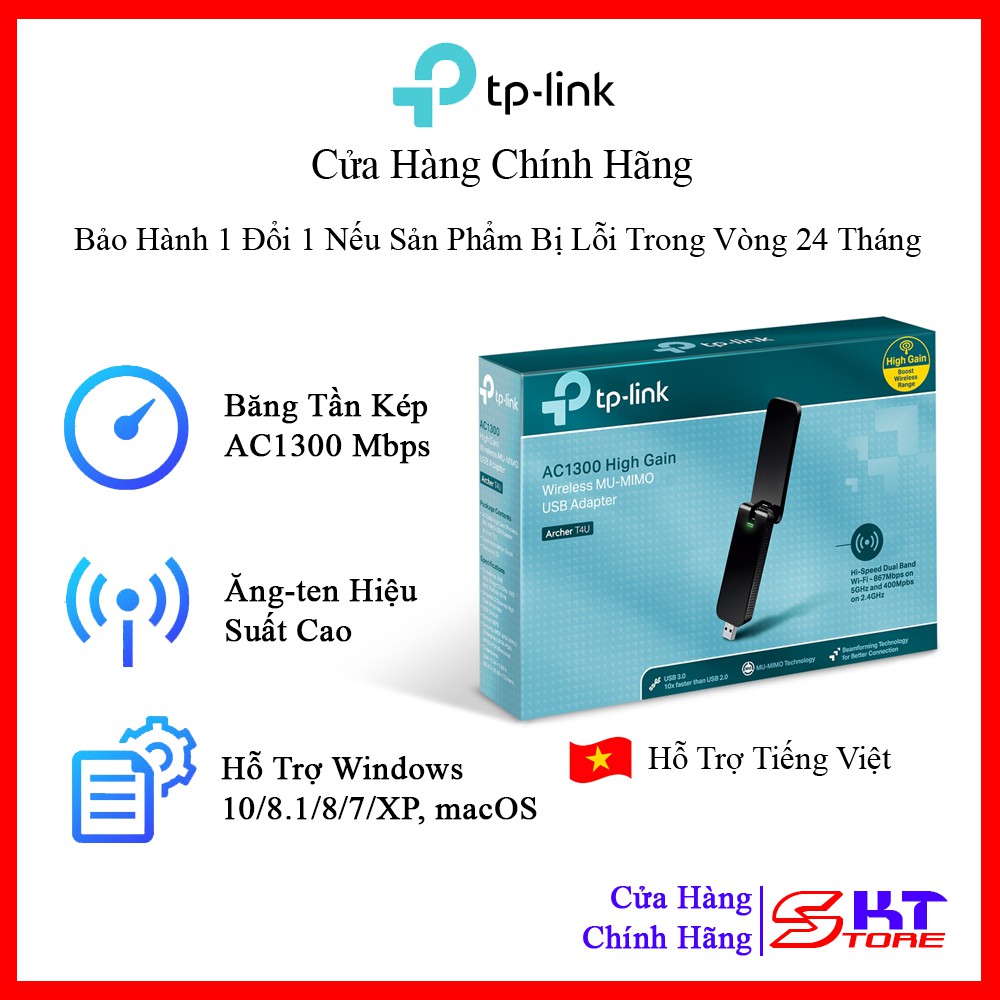 USB Thu Sóng Wifi MU-MIMO Tp-Link Archer T4U Chuẩn AC Tốc Độ 1300Mbps - Hàng Chính Hãng