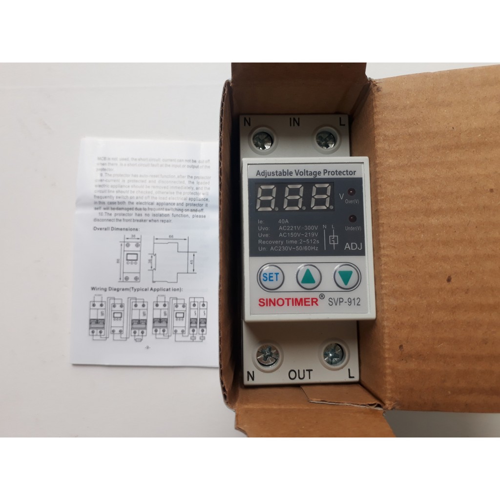 Bảo vệ chống quá áp, mất pha, bảo vệ điện áp, đứt trung tính 1 pha 40A 80A Có điều chỉnh