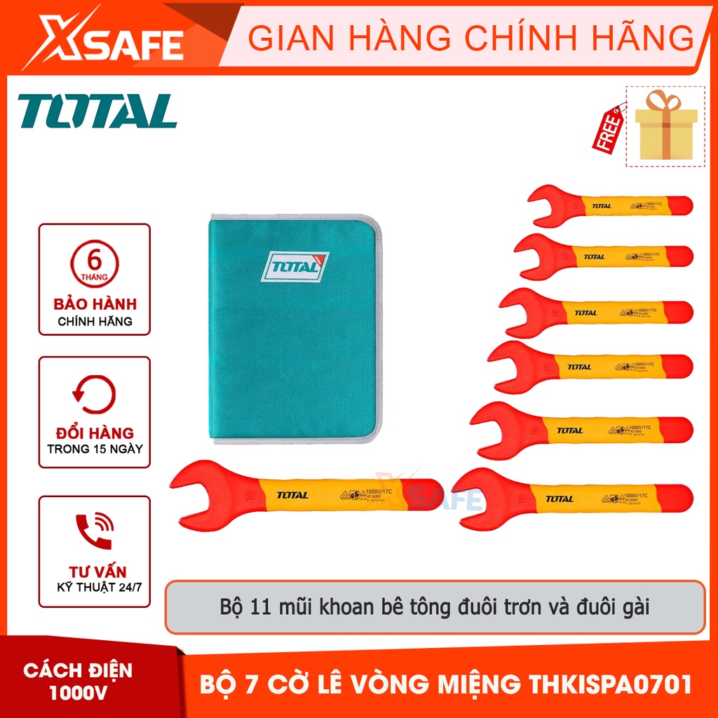 Bộ cờ lê cách điện 7 chi tiết  THKISPA0701, cách điện lên tới 1000V, gồm các size 8mm, 10mm, 12mm, 13mm, 14mm, 17mm, 19m