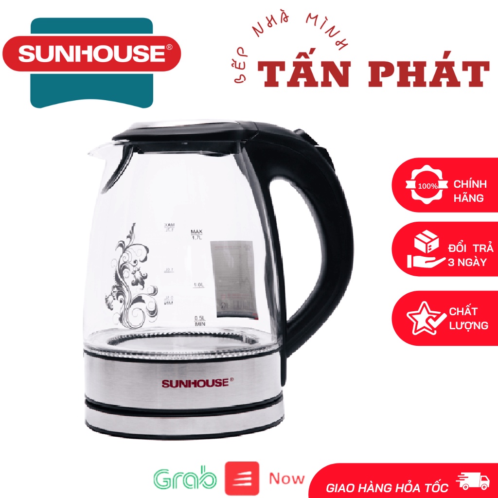 Ấm siêu tốc thủy tinh SUNHOUSE SHD1217 Chính Hãng