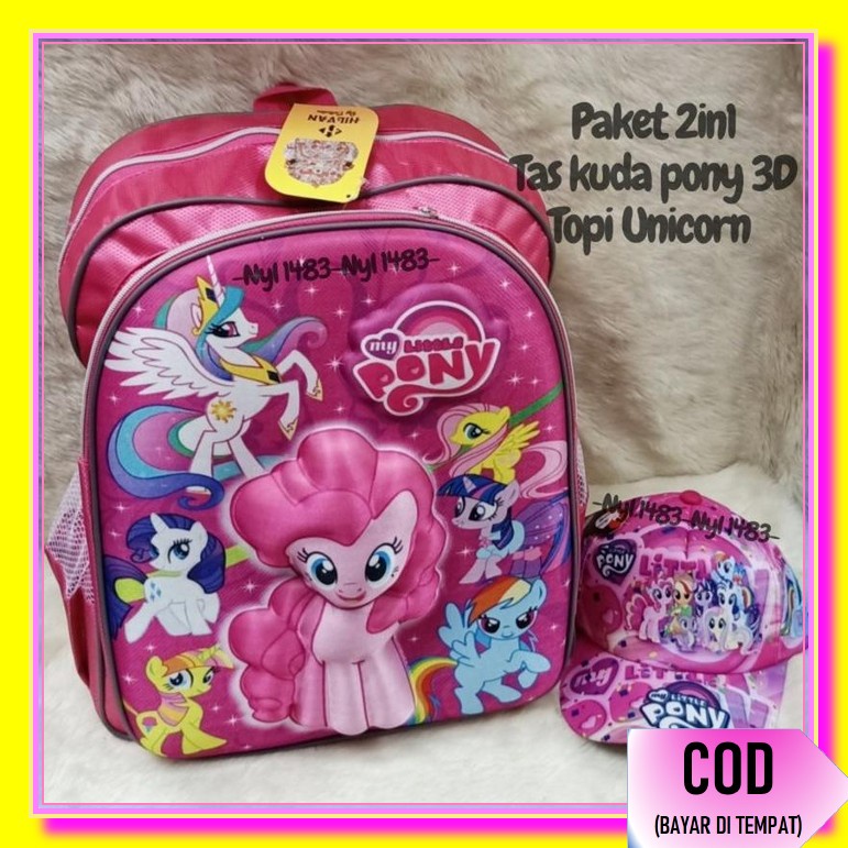 Ba Lô Đi Học In Hình Ngựa Pony 3D Cho Bé Lớp 1-2-3-4-5-6