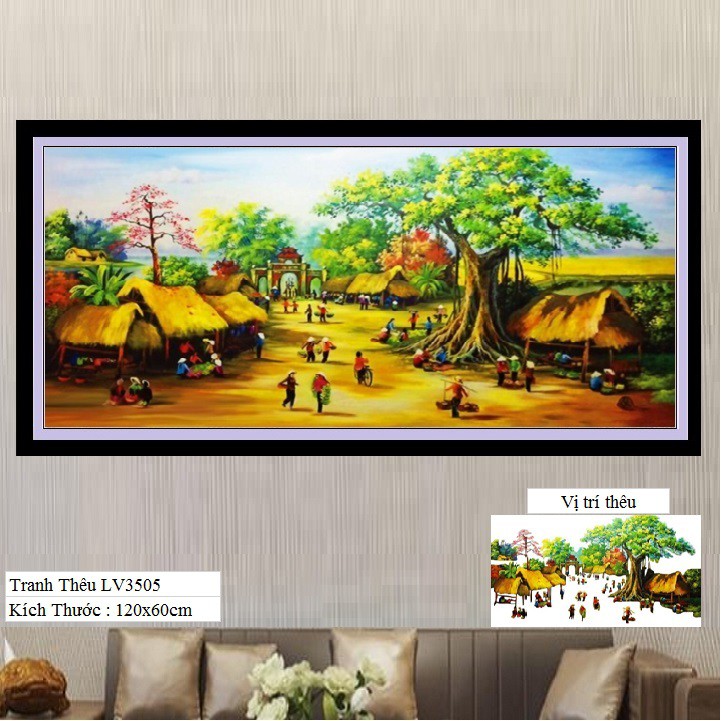 Tranh thêu chữ thập Làng Quê tuyệt đẹp - Tranh thêu chữ thập 3D