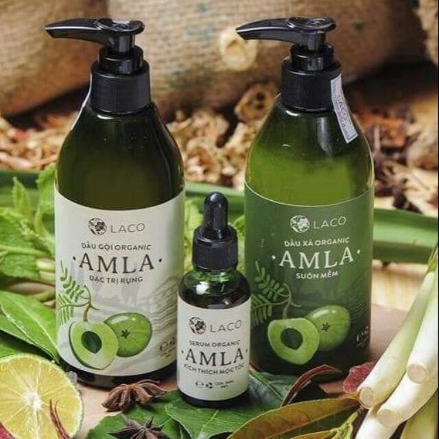 Bộ sản phẩm dầu gội Laco ORGANIC AMLA trị rụng tóc, kích thích mọc tốc, hiệu quả trong tuần đầu tiên sử dụng