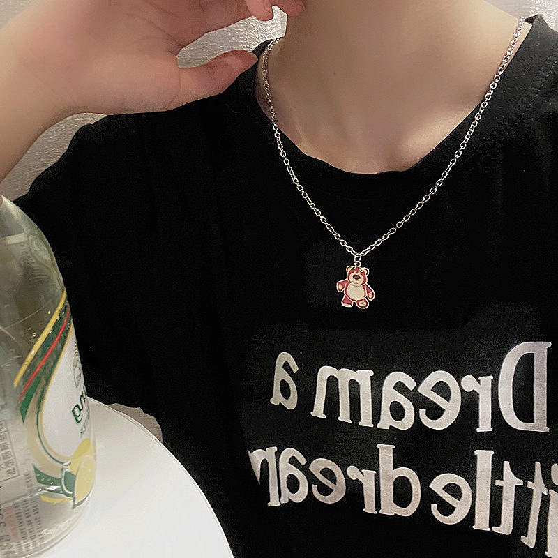 Vòng cổ Mặt Gấu Hồng Dễ Thương Phong Cách Hip Hop Dành Cho Học Sinh