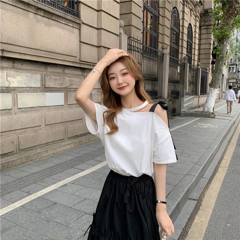 Áo thun tay lỡ khoét cổ nữ, áo phông unisex form rộng chất cotton mát mịn thấm hút mồ hôi XƯỞNG MAY TC2