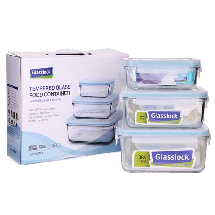 Bộ 3 hộp thủy tinh Glasslock GL1044 (400ml,715ml,1100ml) Hàn Quốc
