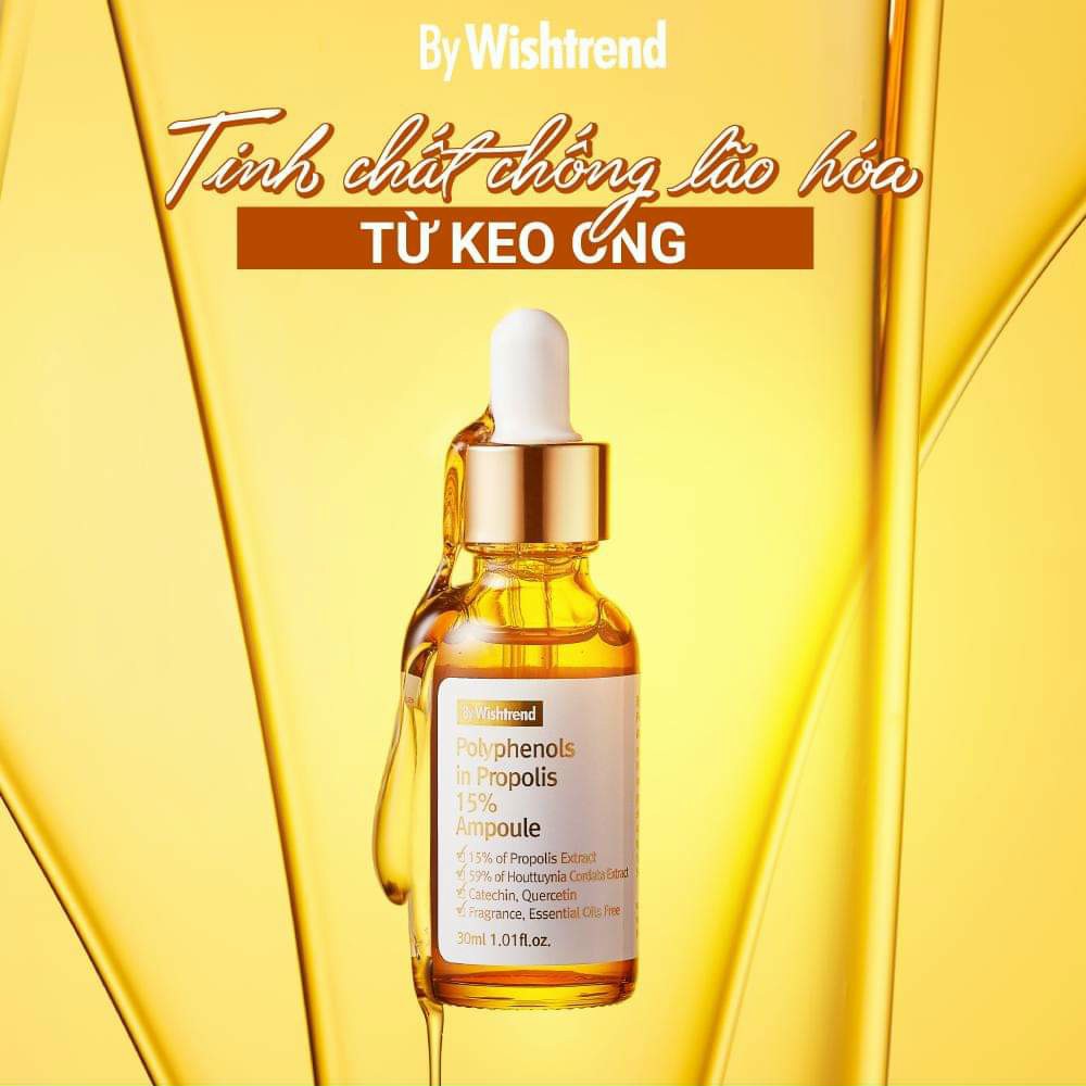 Tinh Chất Cấp Ẩm Làm Dịu Da Mụn Từ Rau Diếp Cá Và Keo Ong By Wishtrend Polyphenols In Propolis 15% Ampoule 30ml