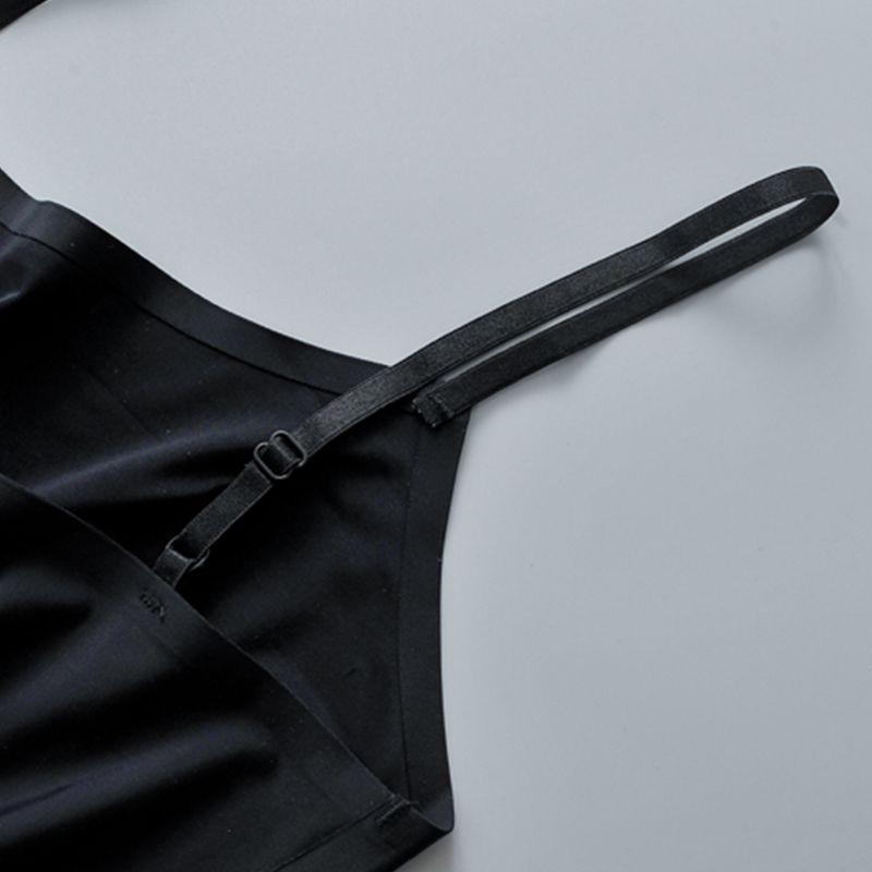 Áo crop top hai dây vải lụa lạnh không đường may màu sắc đơn giản có đệm ngực thời trang mùa hè cho nữ