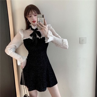 Đầm QC cao cấp nhung phối ren