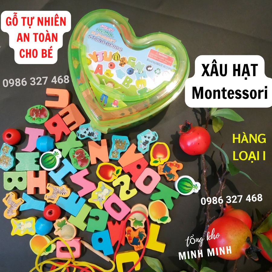 Đồ chơi trí tuệ Montessori - Đồ chơi Xâu Hạt Gỗ Hộp Trái Tim Rèn Luyện Sự Khéo Léo, Kiên Nhẫn Cho Bé
