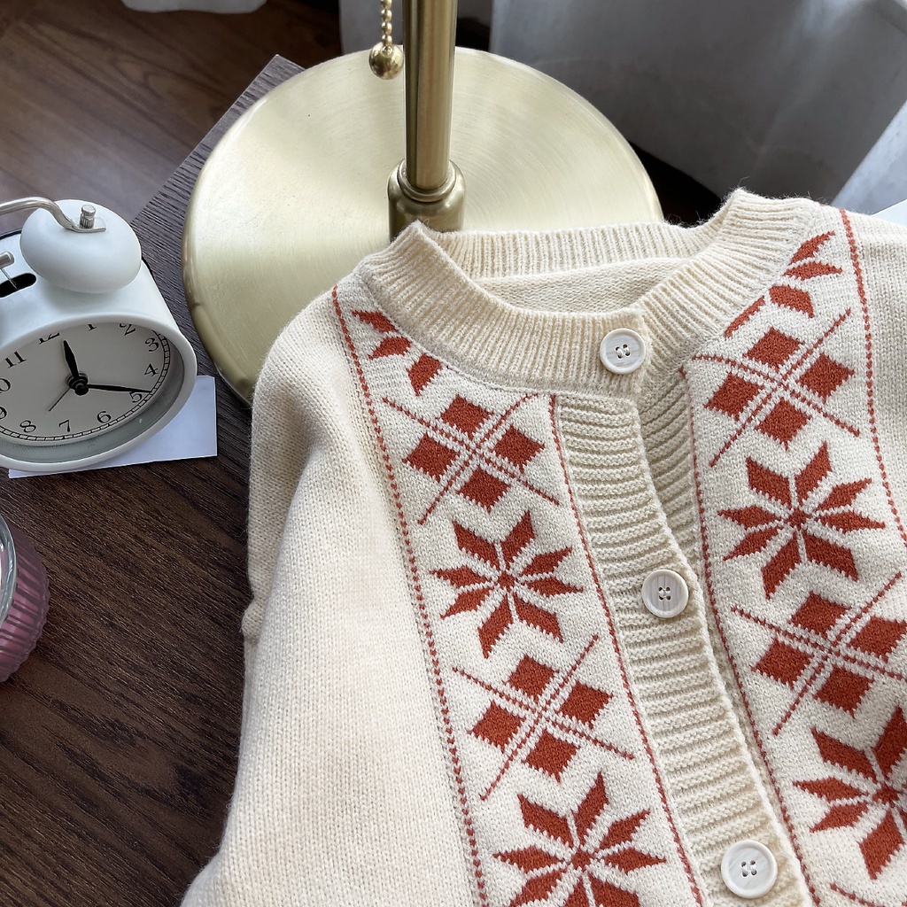 Áo khoác dệt kim tay dài họa tiết lá phong thiết kế mới thời trang dành cho mùa thu