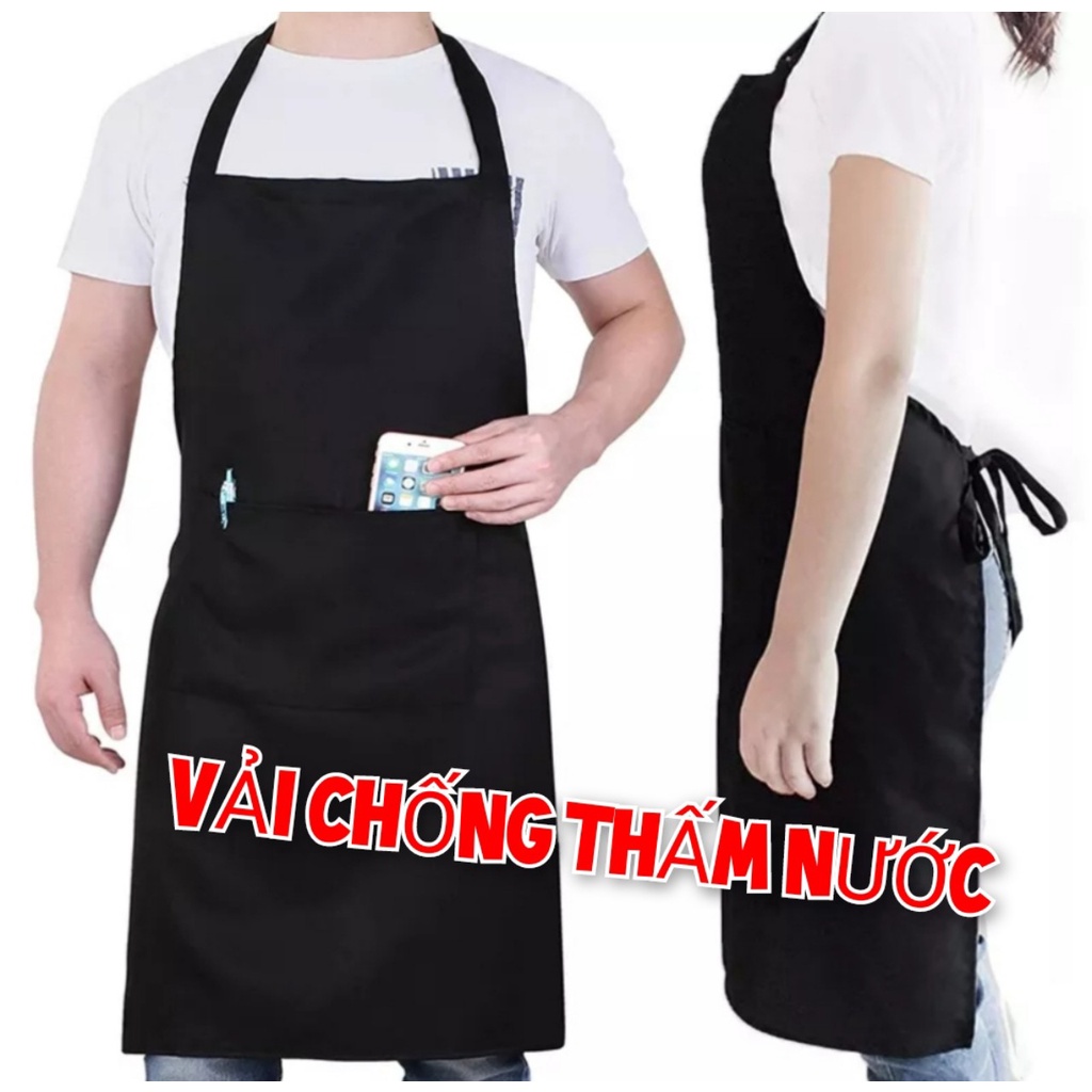 Tạp dề yếm phục vụ màu xanh đen trơn - Tạp dề pha chế Tạp dề đồng phục Tạp dề vải