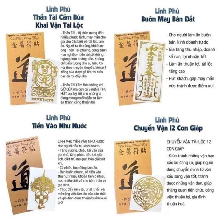 Miếng dán linh phù điện thoại máy tinh bảng dán cửa dán xe may mắn tài lộc sức khỏe tình duyên buôn bán