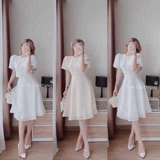 Set áo croptop kèm chân váy xoè xinh xắn MITRIE cổ tròn nút ngọc