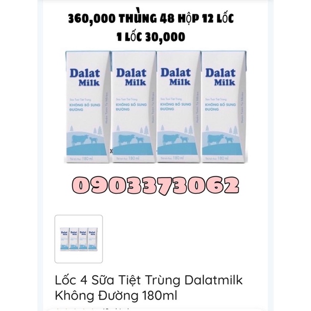 tiệt trùng dalatmilk không đường lốc 4 hộp