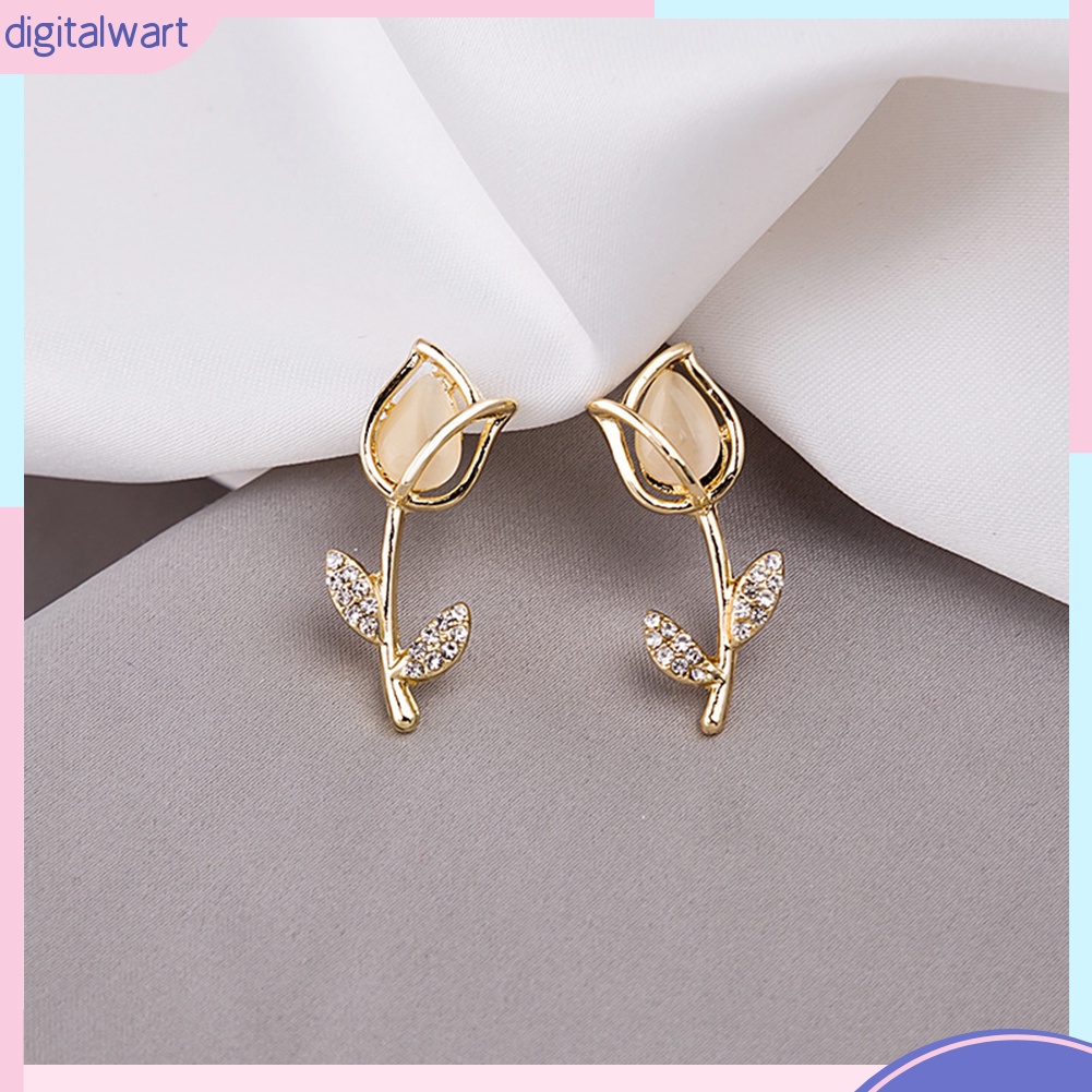 Cặp Khuyên Tai Tạo Hình Hoa Hồng Khảm Đá Duyên Dáng Thời Trang Cho Nữ